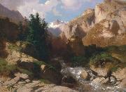 Alexandre Calame, Mountain Torrent oil on canvas painting by Alexandre Calame, about 1850-60